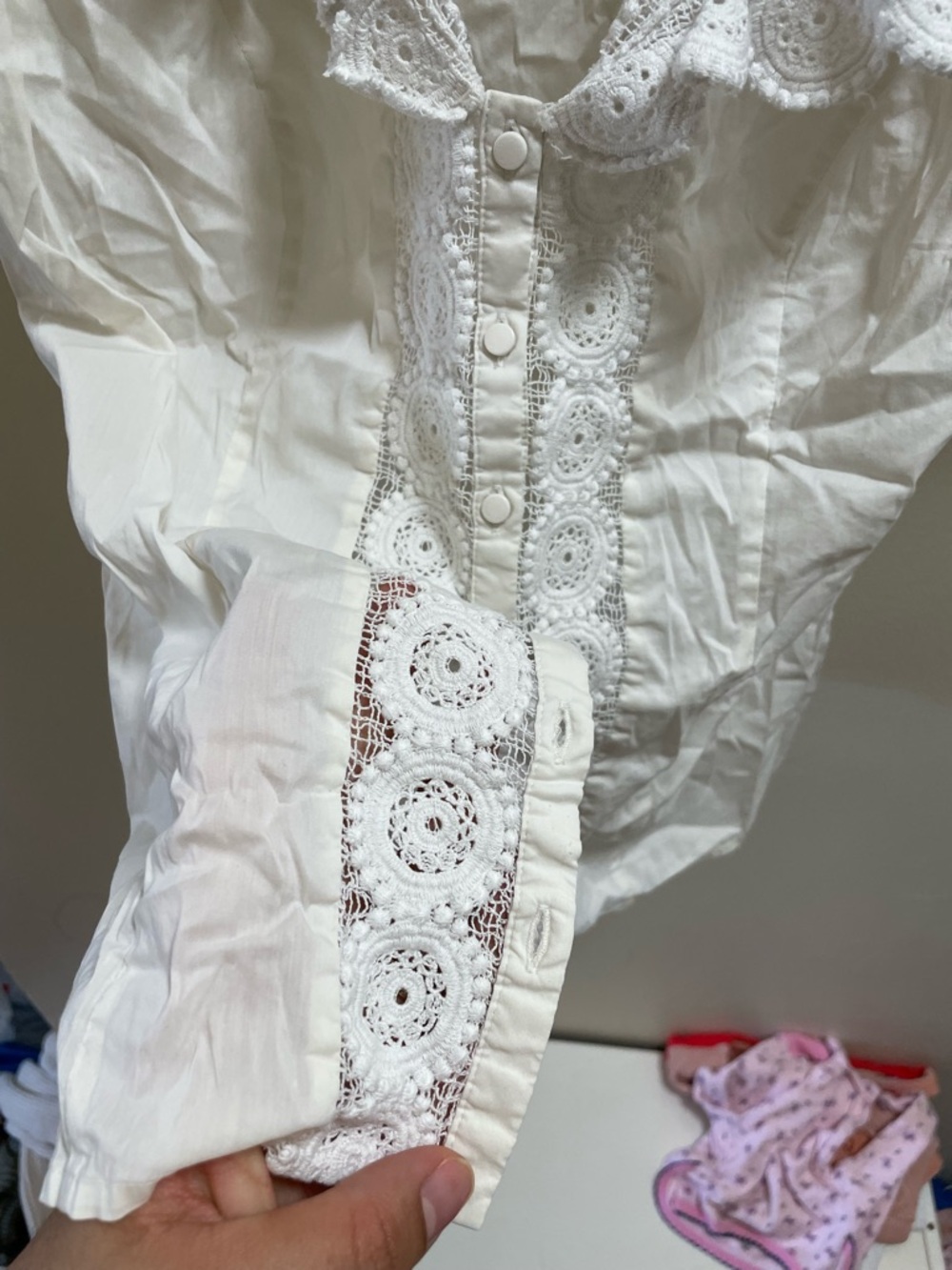White Eyelet Ruffle Button-Front Blouse - Picture 5 of 7